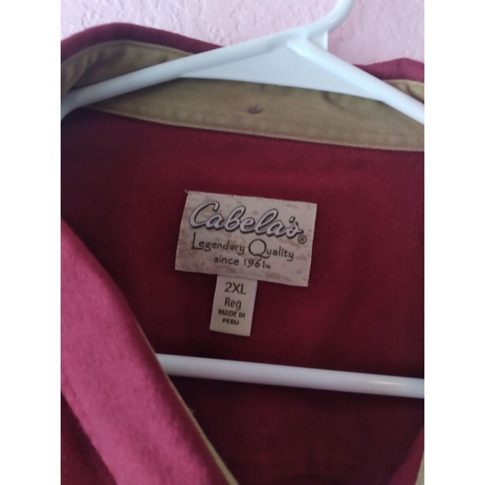 Cabela's Button Down Shirt Long Sleeve Pockets Burgundy 2XL